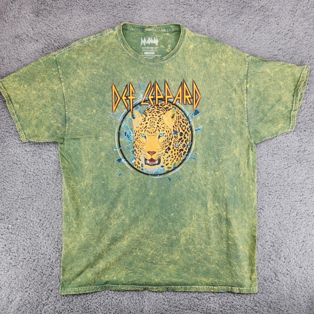 Def Leppard Glass Tie Dye T-Shirt Mens Size 2XL Olive Mineral Wash